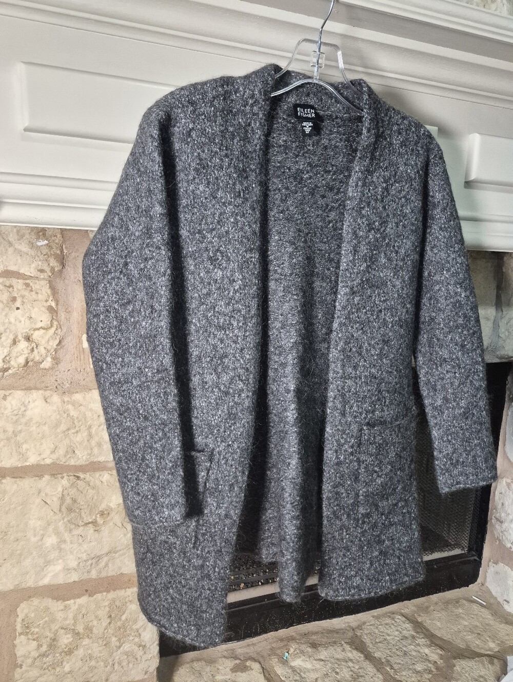 Eileen Fisher Luxury Italian Yarn Wool Blend Cardigan Gray M *Fits Like US 4*